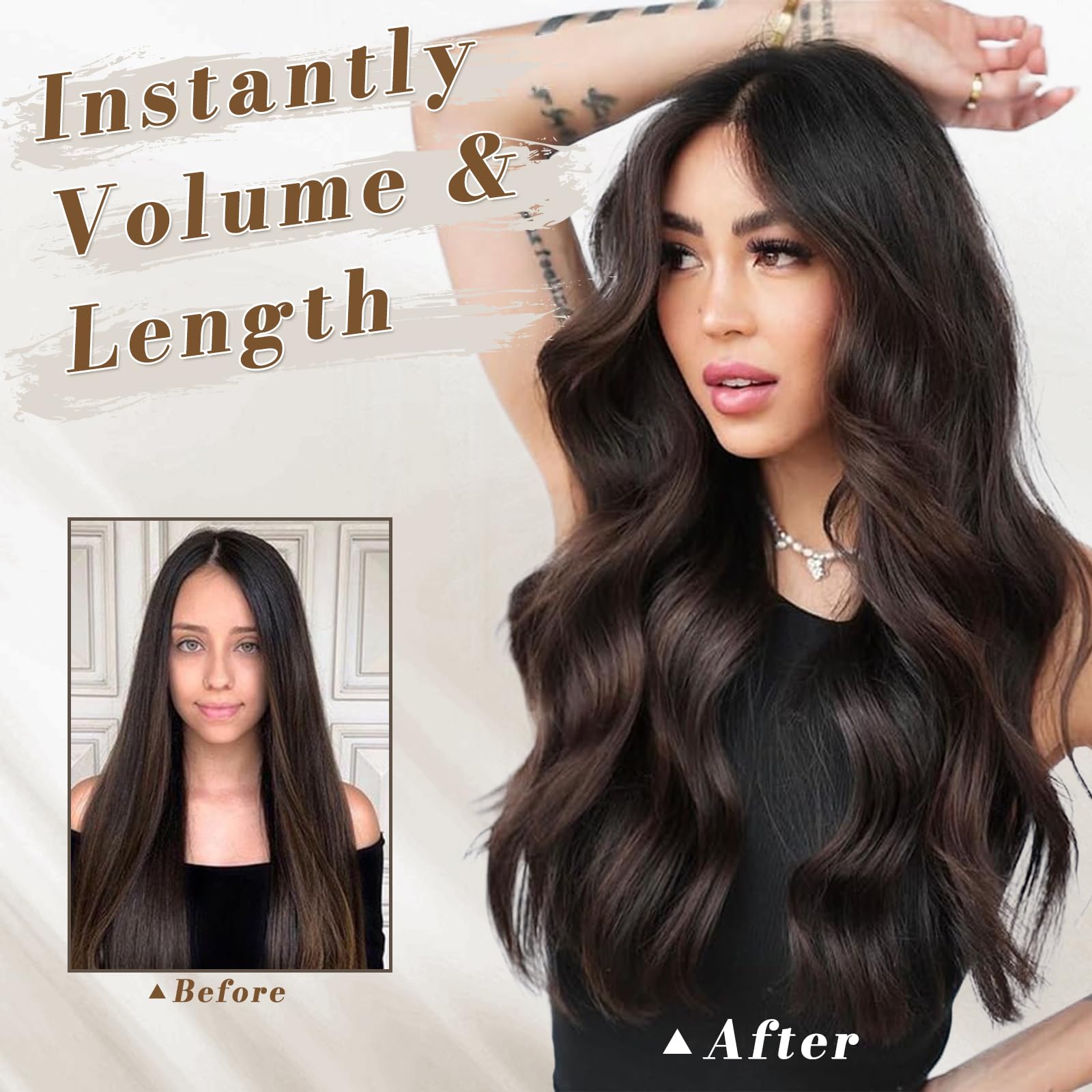20in Soft Wavy Clip In Hair Extensions 5pcs Voluminous Layered Synthetic ALXNAN Long Wavy Hair Extensions for Women Clip in Hair  main image 4