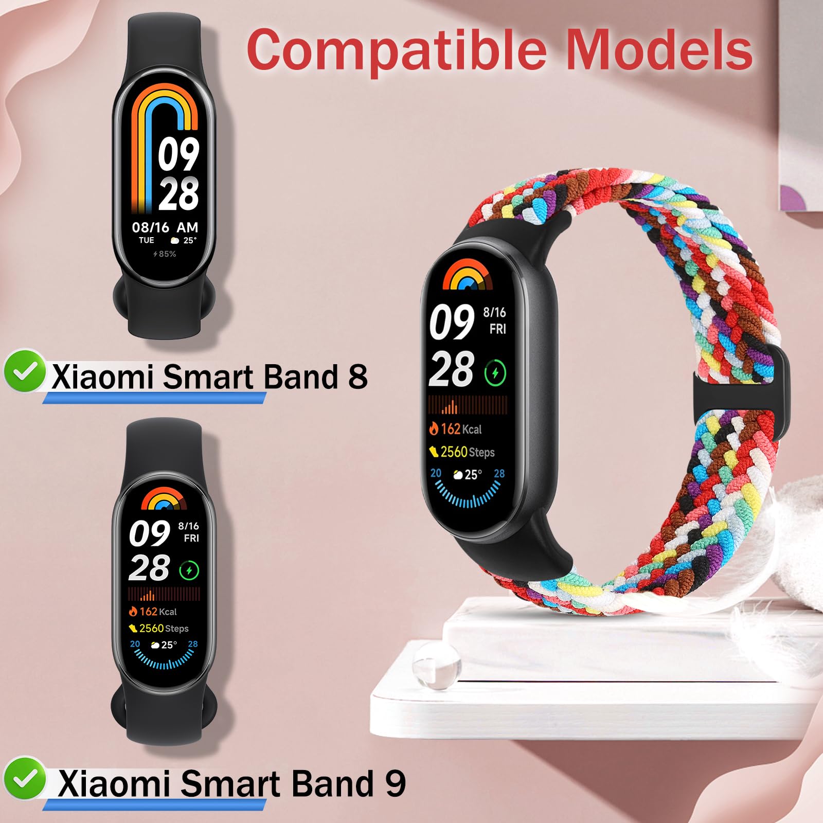 Vlecht Magnetische Horlogebanden voor Xiaomi Smart Band 9/8 Armband Nylon Katoen Sport Bandje voor Mi Band 9/8 voor Dames Heren