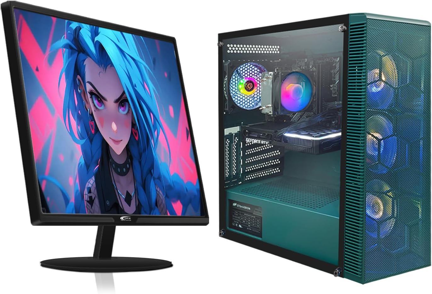 STGAubron Gaming PC Bundle with 24Inch FHD LED Monitor- GeForce RTX 3060 Ti 8G, AMD Ryzen 7 5700X up to 4.6G, 32G DDR4, 1T SSD, RGB Fan x 4, Windows 11 Home