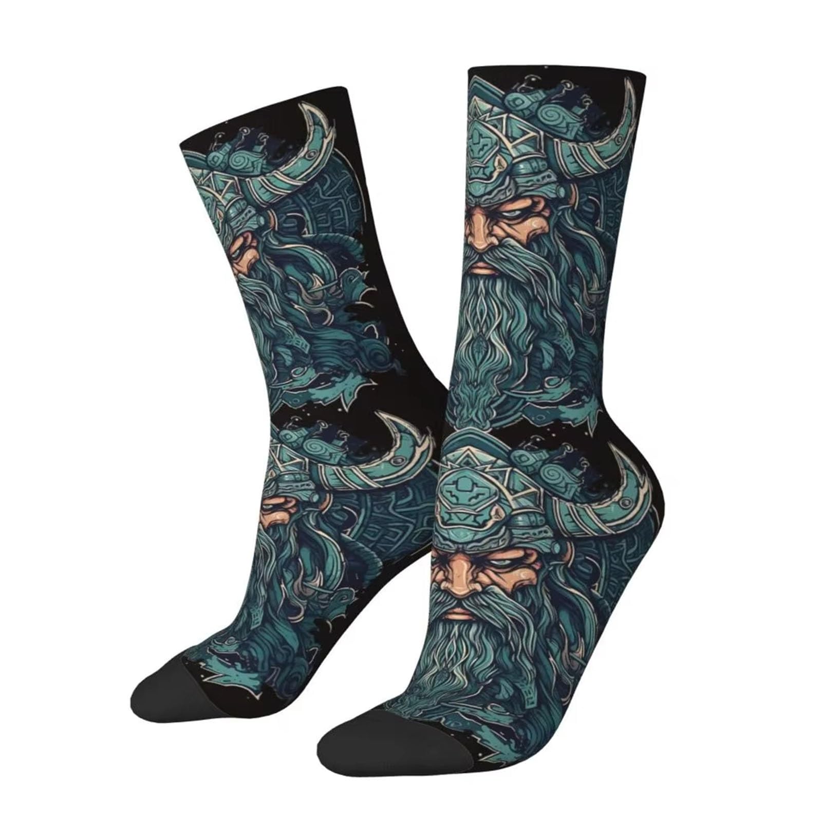 Lustige Unisex Socken, 3D-Druck, Wikinger Krieger Gehörnter Helm Hip Hop Happy Socken, Gut Sitzende Sportliche Basketballsocken