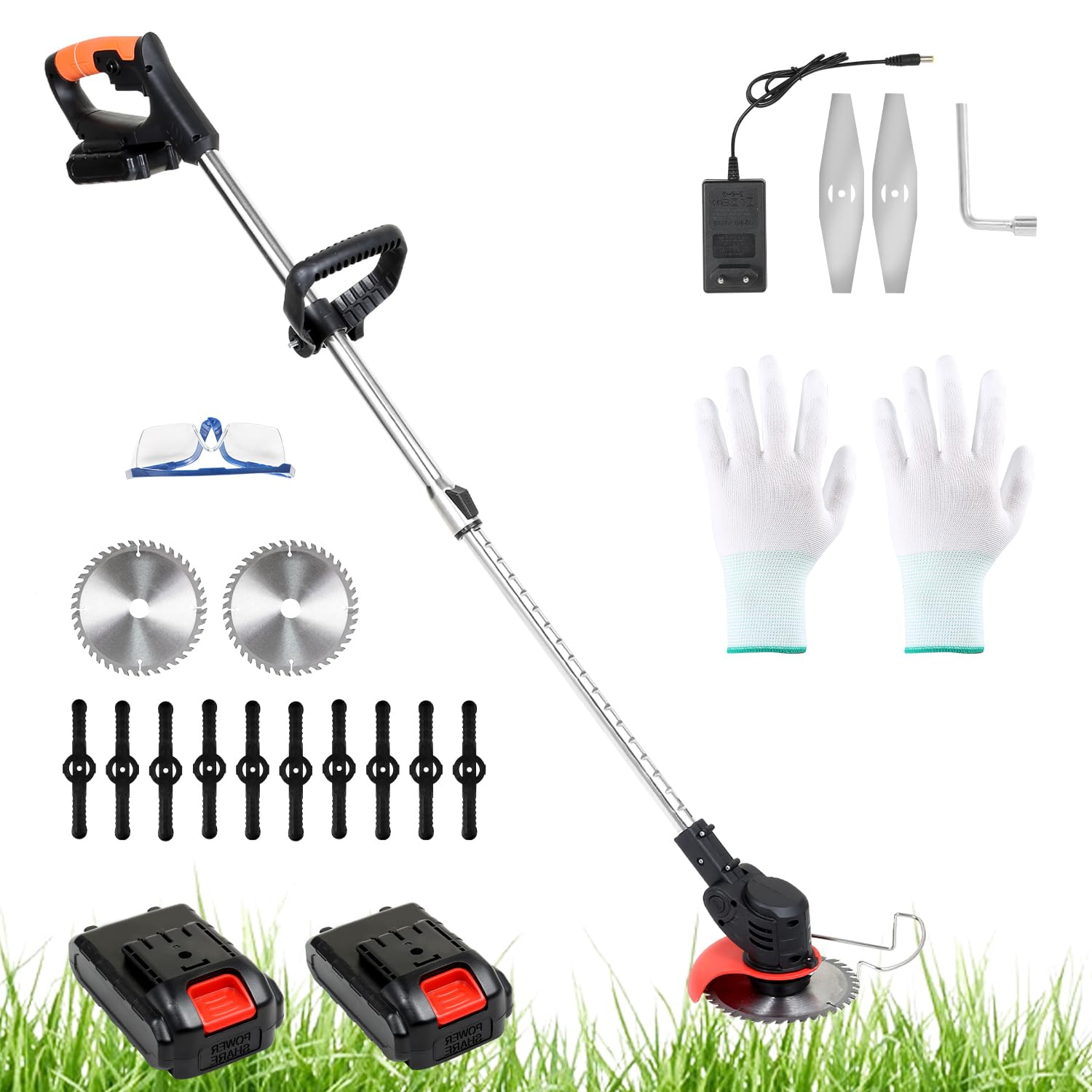 Eulenke Desbrozadora de césped con batería, incluye 2 baterías de 1,5 Ah y cargador, 2 en 1, 18.000 rpm, 24 V, cortador de bordes
