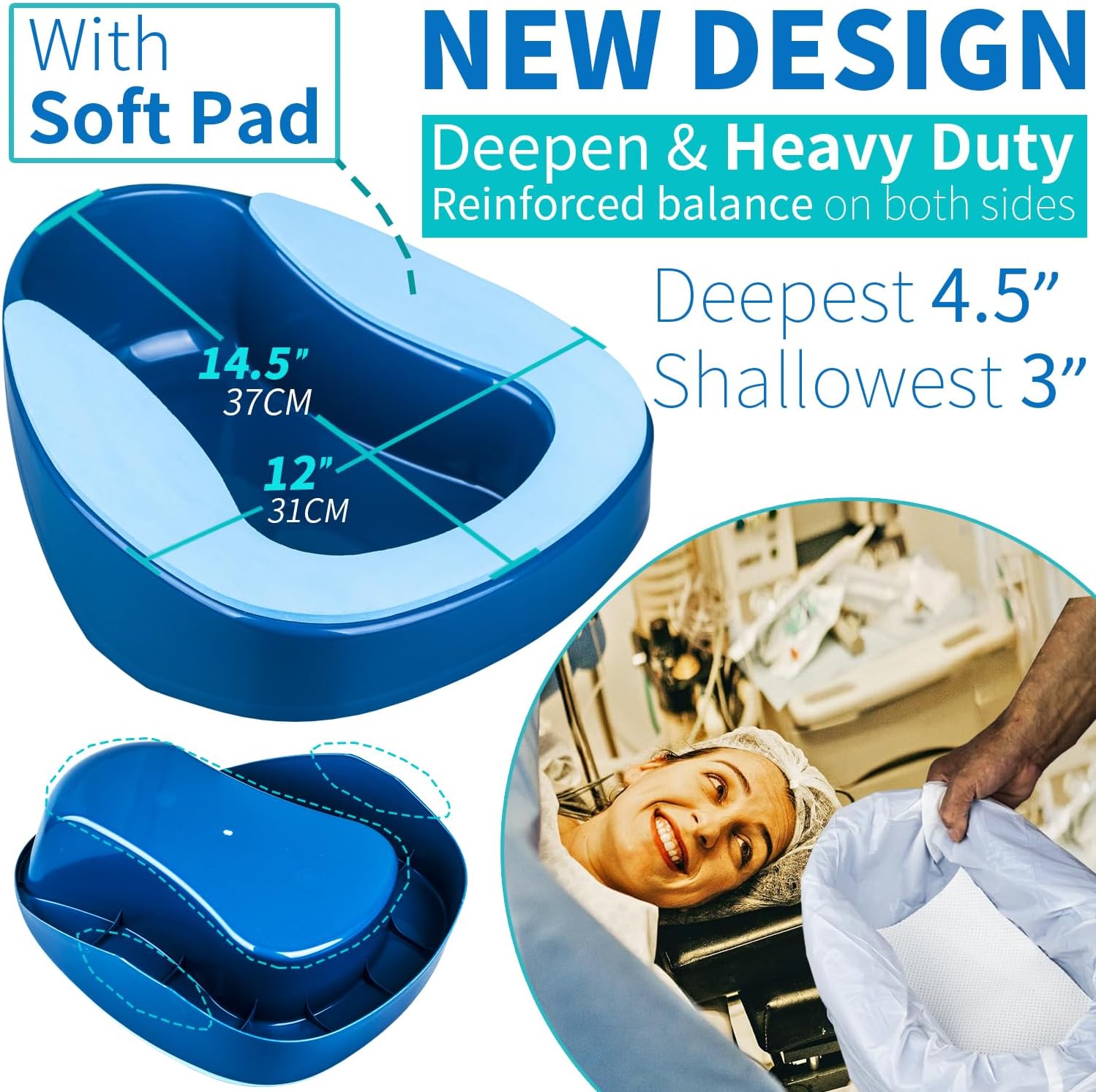 Bedpan Set with 45 Disposable Liners, 45 Absorbent Pads, 100 Gloves, and 1 Bedpan Mat – Bed Pan for Elderly, Women, Men, and Seniors – Portable Bedpan with Liners for Liquid Waste
