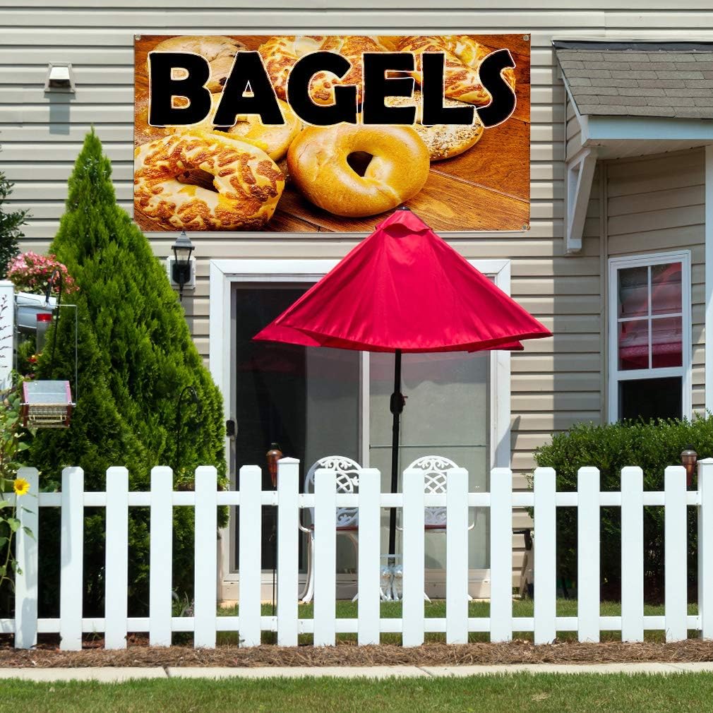 Vinyl Banner Multiple Sizes Bagels Restaurant & Food Outdoor Weatherproof Industrial Yard Signs Brown 6 Grommets 36x72Inches