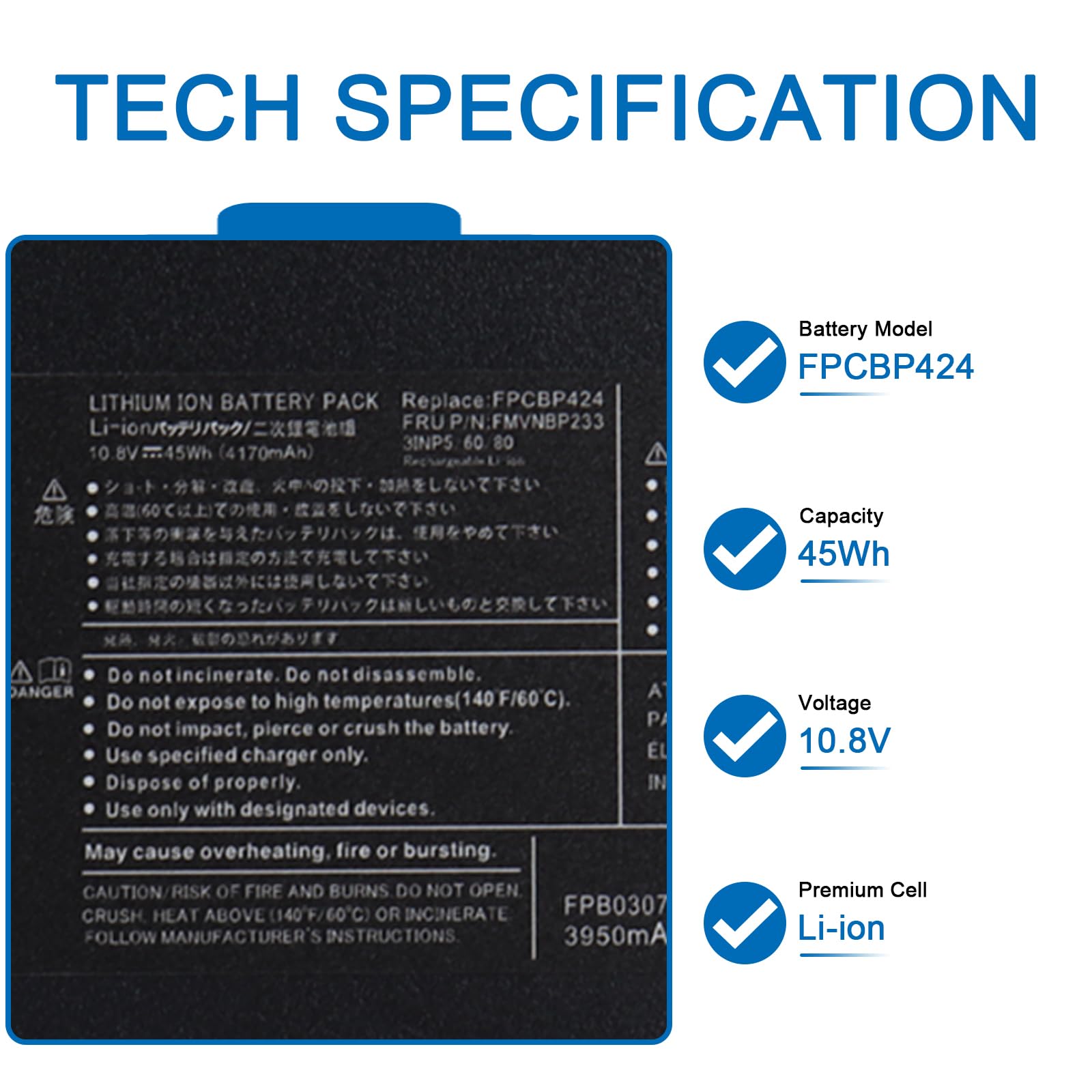 FPCBP424 Laptop Akku Kompatibel mit Fujitsu LifeBook A3510 A3511 A556 A556/G AH556 AH77/S AH77/M U536 Serie, Laptop Akku Ersatz für FPB0307S FMVNBP233 FMVWMA2B77 FMVA77MB