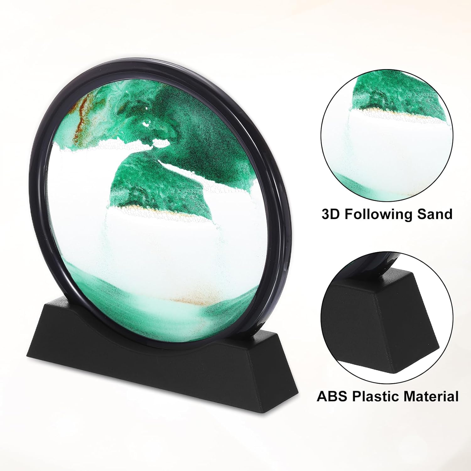 Moving Sand Art Picture 7" Round Tempered Glass 3D Liquid Motion Deep Sea Flowing Sand Scene with Display Frame Perfect for Desktop & Home & Office & Work Decoration (Green) - Image 4