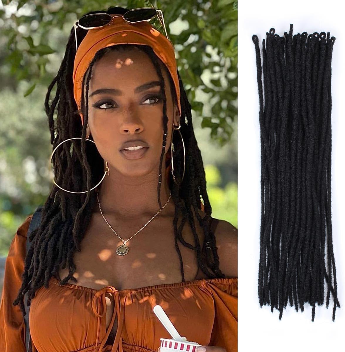 20 Inch 30strands Pre Looped Dreadlock Extensions Loc Extensions Afro Kinky Dreads Extensions for Men/Women, Synthetic Dread Set Thick 0.6cm Soft Locs Extensions