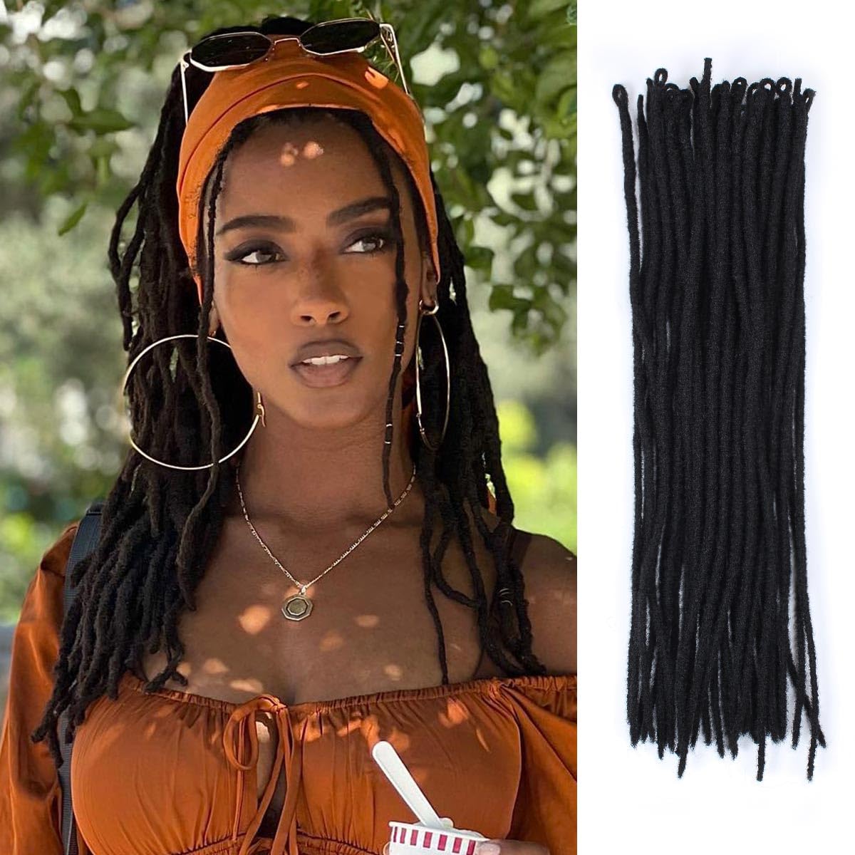 20 Inch 30strands Pre Looped Dreadlock Extensions Loc Extensions Afro Kinky Dreads Extensions for Men/Women, Synthetic Dread Set Thick 0.6cm Soft Locs Extensions
