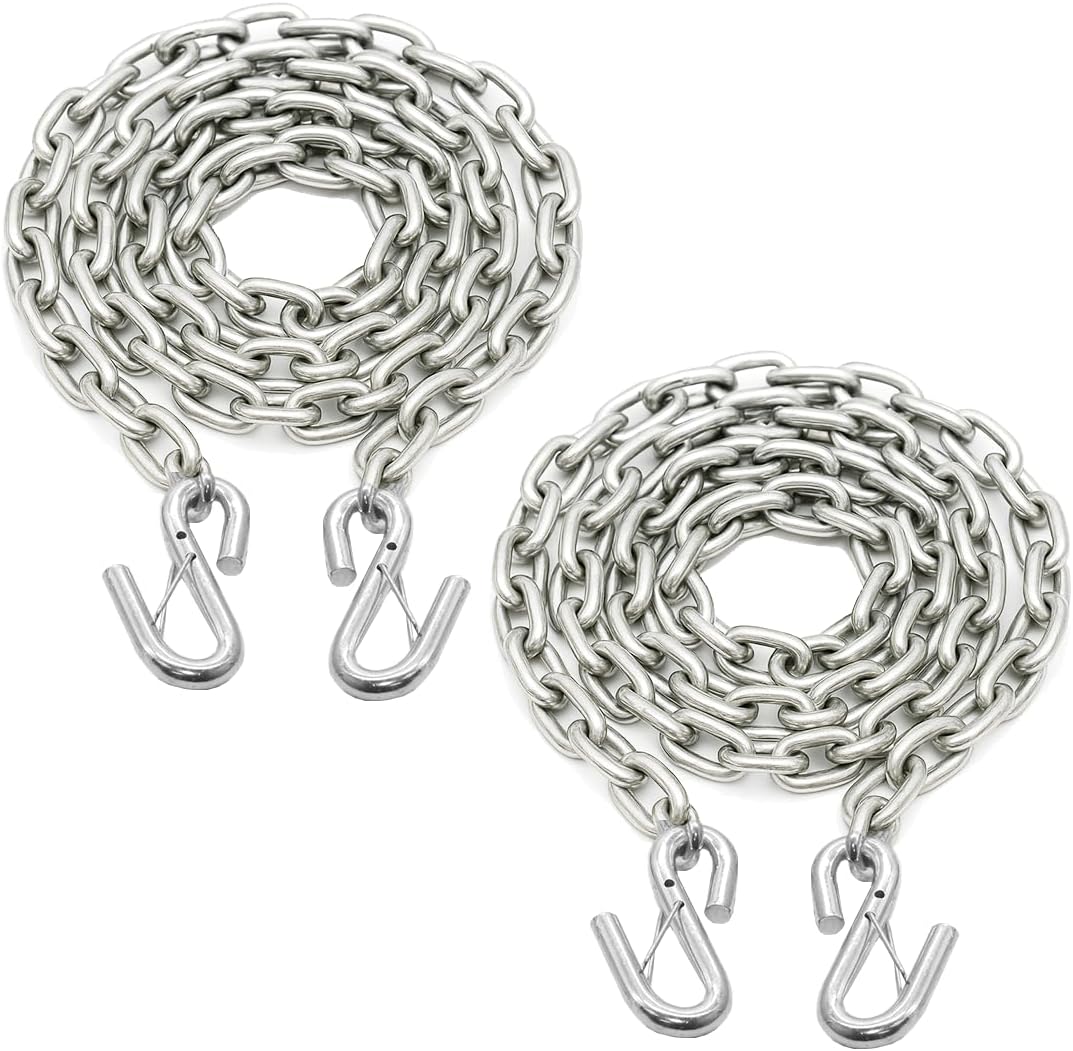 BoxerTool Trailer Safety Chain (2 Pack) 3/8” x 35” - Grade 70 Transport Tow Chains with Forged Hook