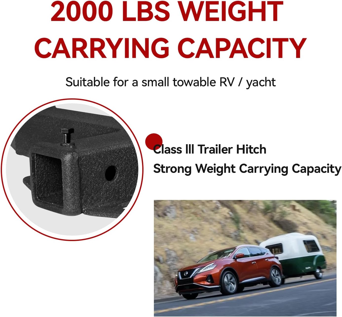 Trailer Hitch Black Steel Compatible with 2015 2016 2017 2018 2019 2020 2021 2022 2023 2024 2025 Nissan Murano w/2” Hitch Receiver