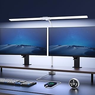 Lampara de Escritorio de LED 24W con Control Remoto - 1500LM 80CM Flexo LED Escritorio con Pinza Luz Leer Puerto de carga USB para Estudiar, Oficina, Blanco
