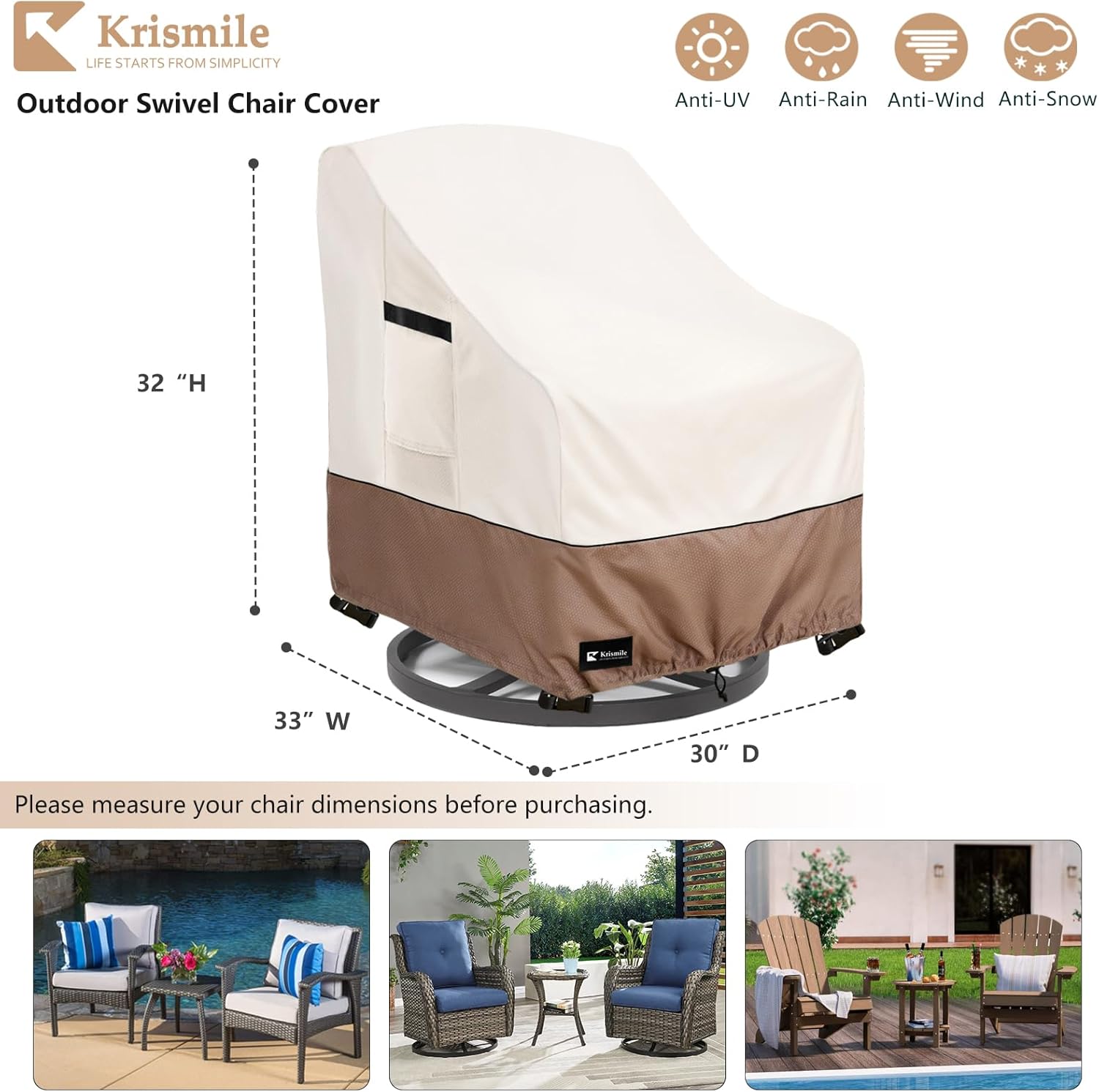 Outdoor Swivel Rocker Chair Cover 2Pack, Waterproof Rocking Chair Covers, All-Weather Protection Outdoor Lawn Patio Furniture Covers for Patio Chair 30" W x 33" D x 32" H, Beige