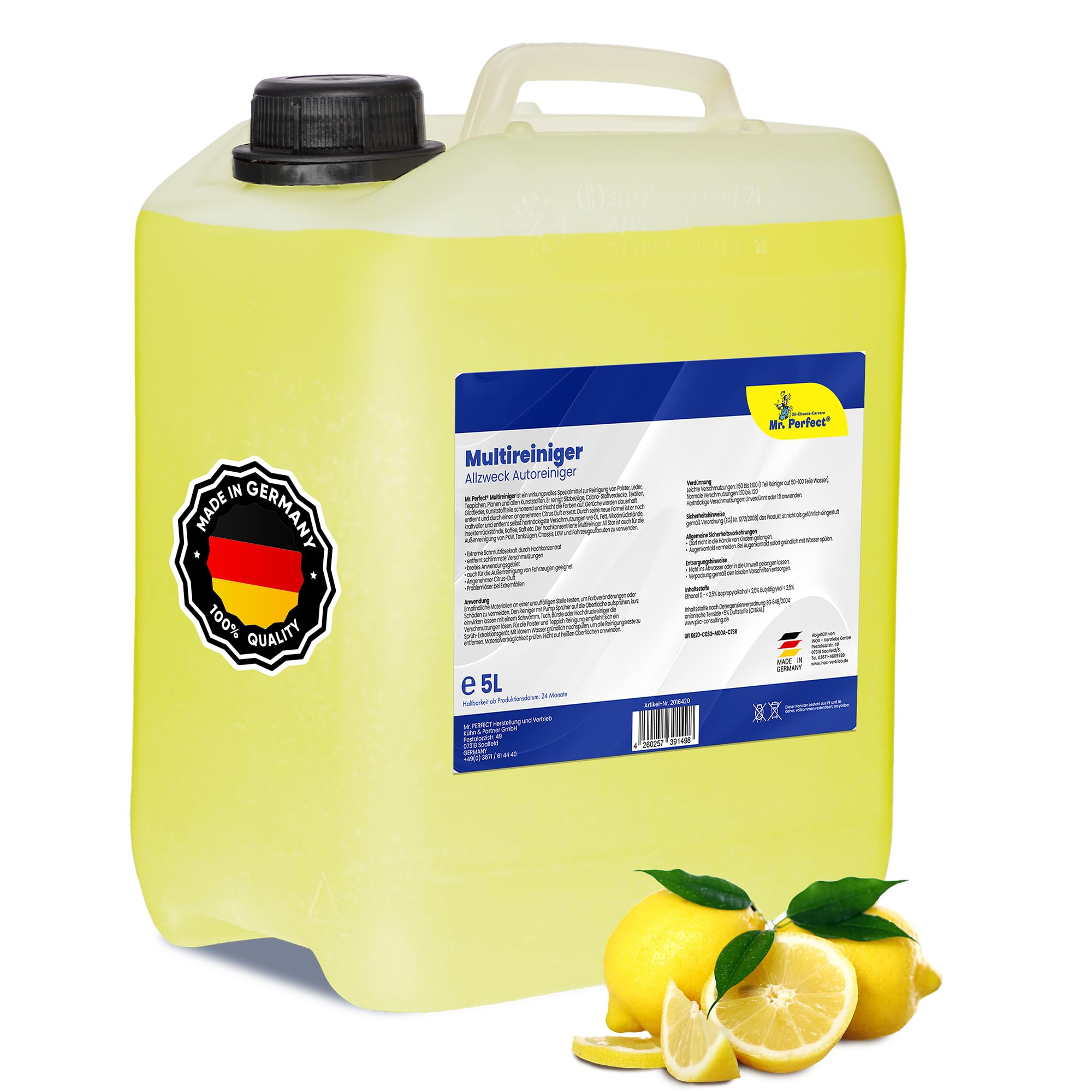 Mr.Perfect® - Profi Multi Reiniger 5L Kanister Auto Reiniger | Polsterreiniger Auto und Teppichreiniger | Kunststoffreiniger und Autoreinigung von Innen und Außen