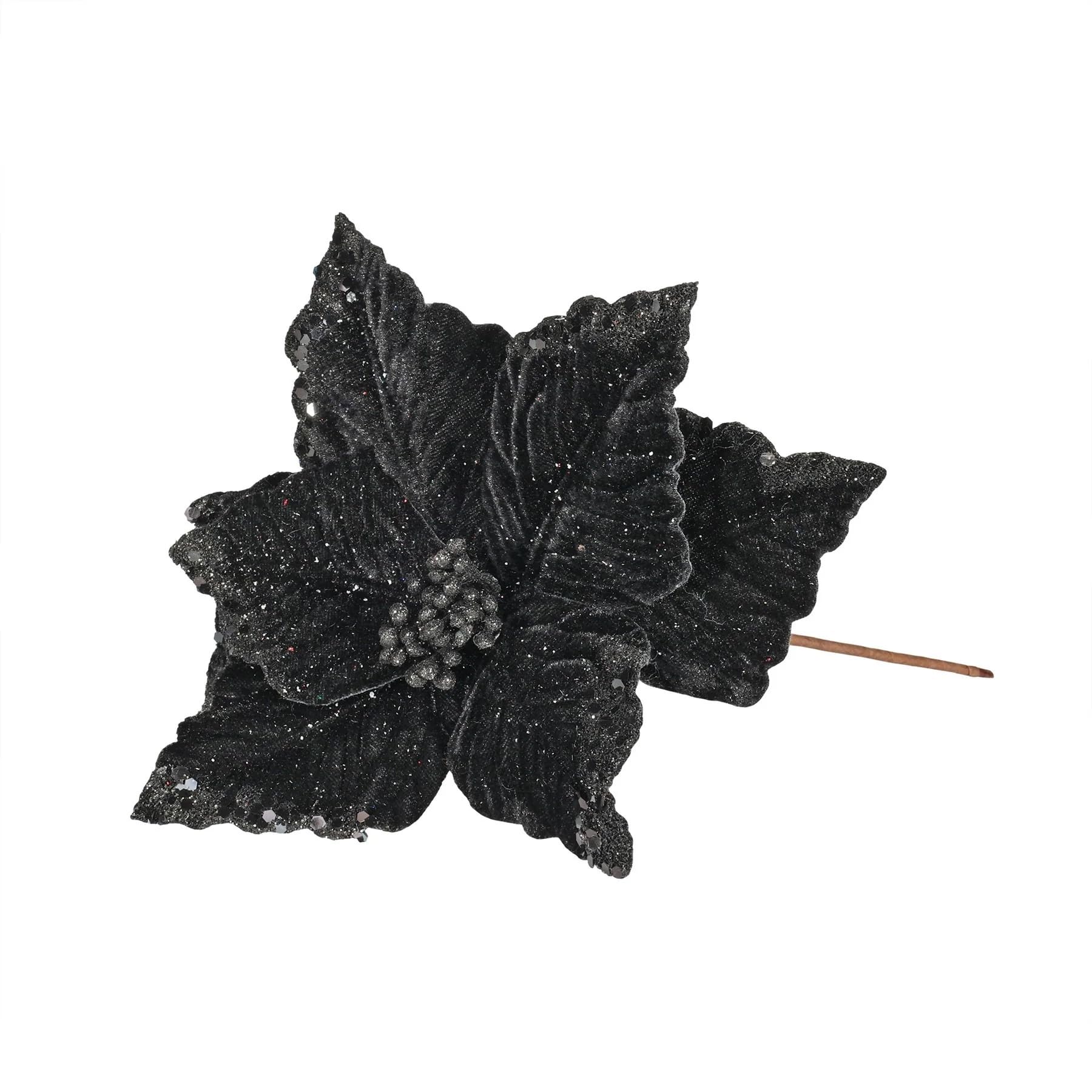 Apac Black Artificial Velvet Poinsettia With Glitter Edge X 24Cm - Christmas Flower