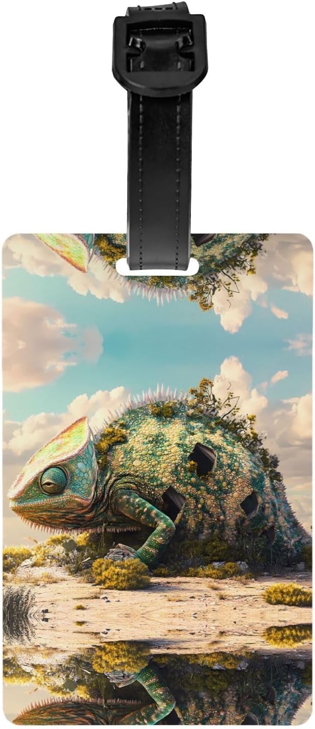 Chameleon Model Prints Luggage Tag with Detachable Wristband - Travel Hook for Convenient Identification - Lightweight & Personalized Business Card Size