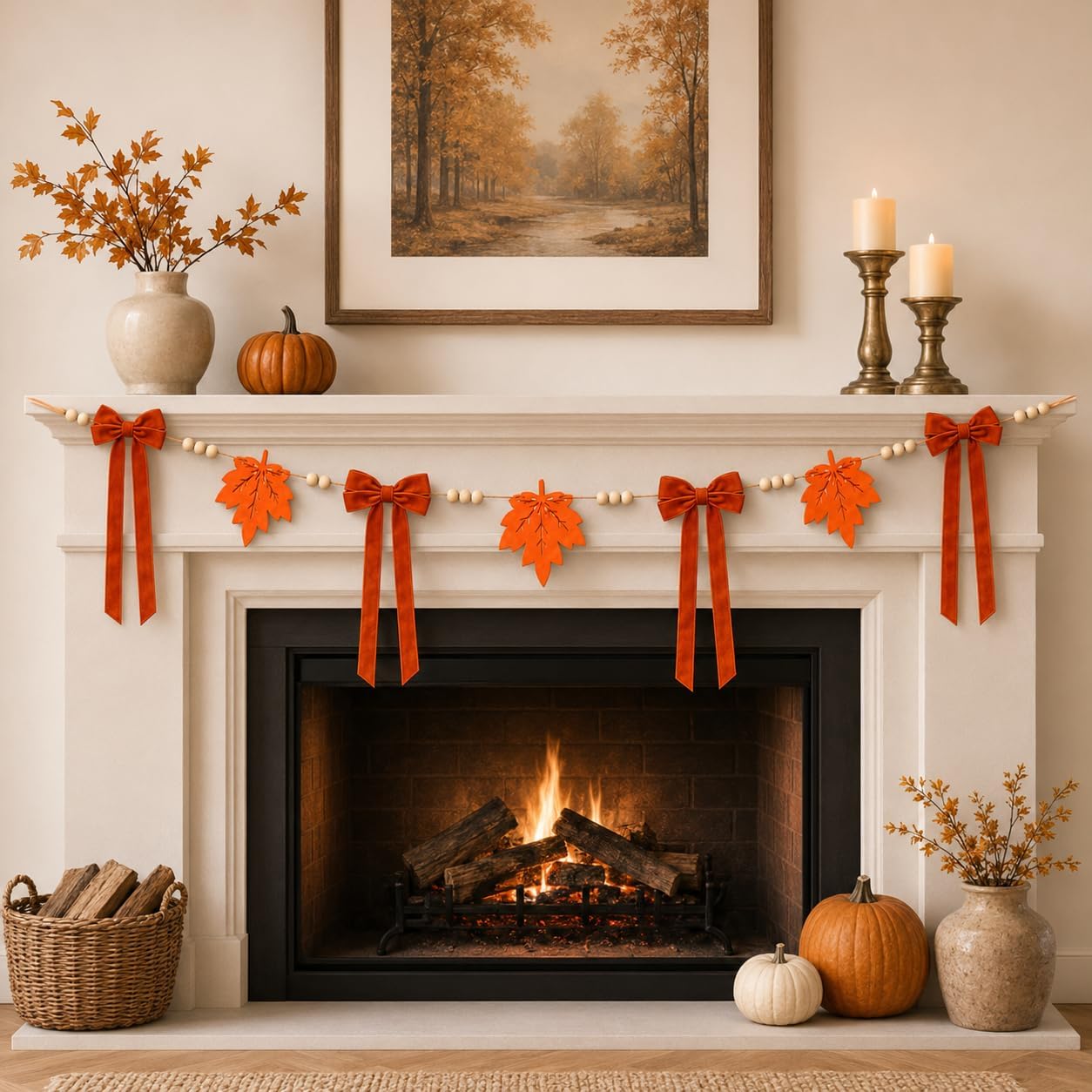 Fall Garland with Velvet Bows Fall Decorations for Home 6Ft