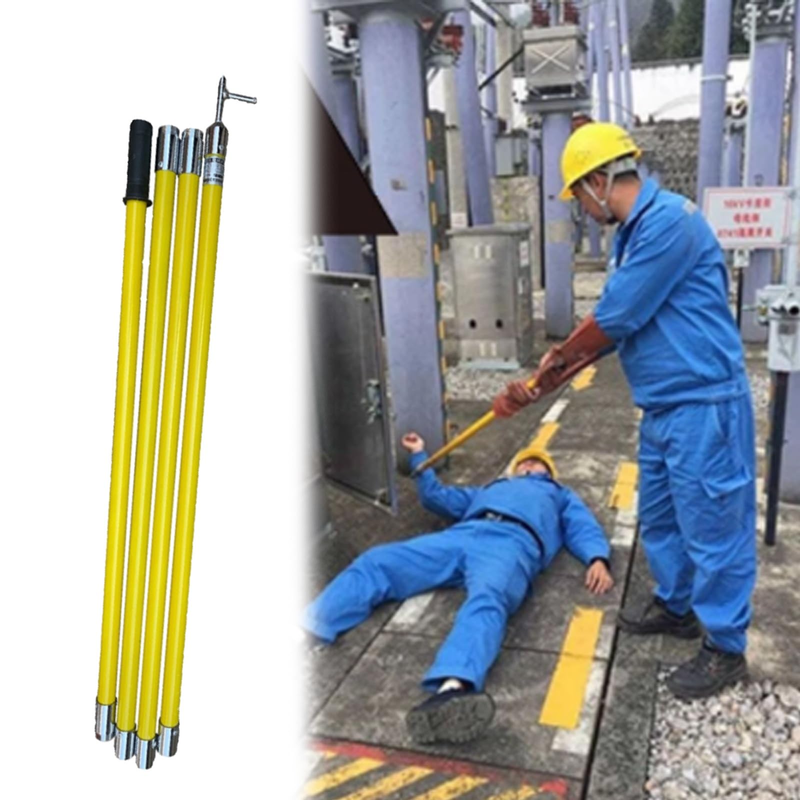 GTHTUHFD High-Voltage Safety Tool, Insulated Mast With Hook For Safe Work On Overhead Lines - 110 Kv,Yellow-10kv 4-Section 4m/13ft