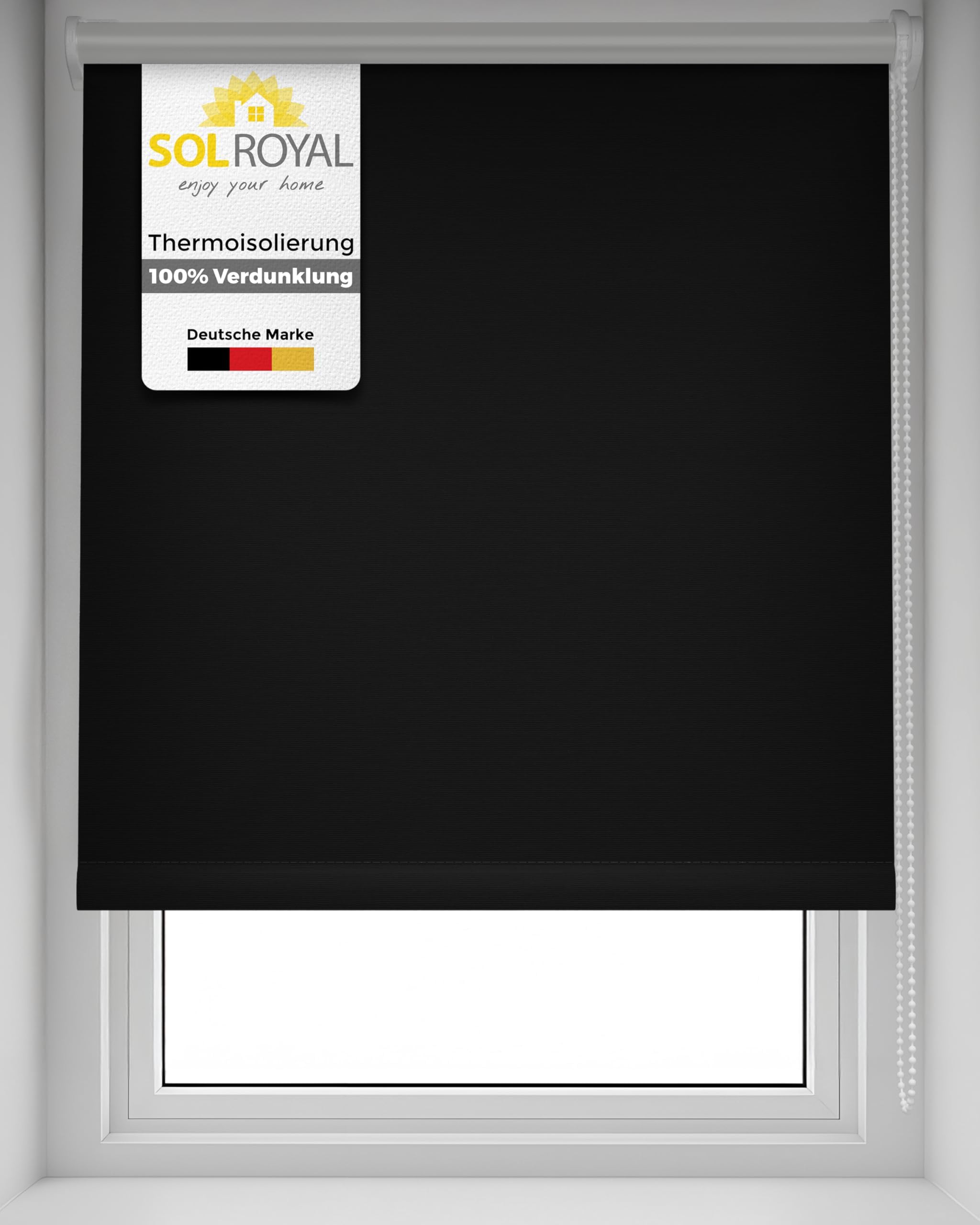 Sol Royal Thermal Blackout Roller Blinds for Windows 70x220 cm - Darkening Living Room Kitchen Bathroom Window Blind Easy Fit No Drilling - Privacy Black Out Blinds Black for Balcony Doors T42