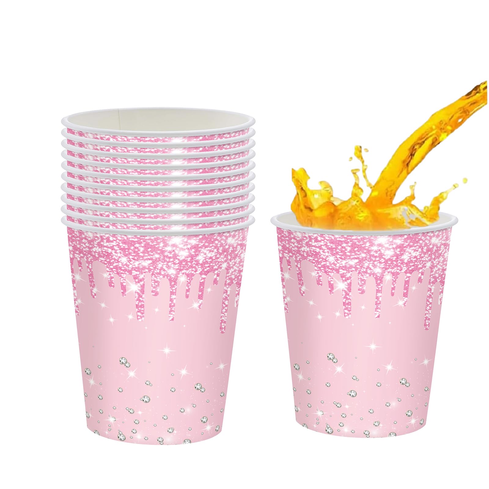 40pcs Pink Diamond Paper Cups,9oz Disposable Tableware Party Cups ｜Solid Colour Paper Cup Party Drinking Cup for Birthday,Wedding,Picnic, BBQ,Bar,Restaurant and Party Supplies Table Decorations