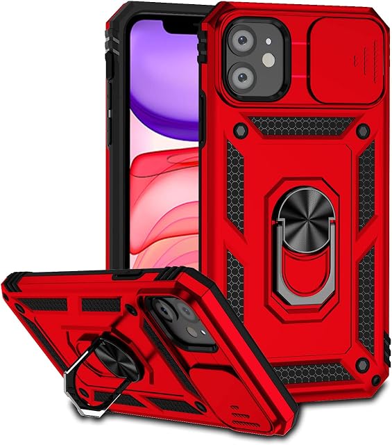 Hitaoyou iPhone 11 Case, iPhone 11 Case with Camera Cover & Kickstand Military Grade Shockproof Heavy Duty Protective with Magnetic Car Mount Holder Phone Cases for iPhone 11 Red