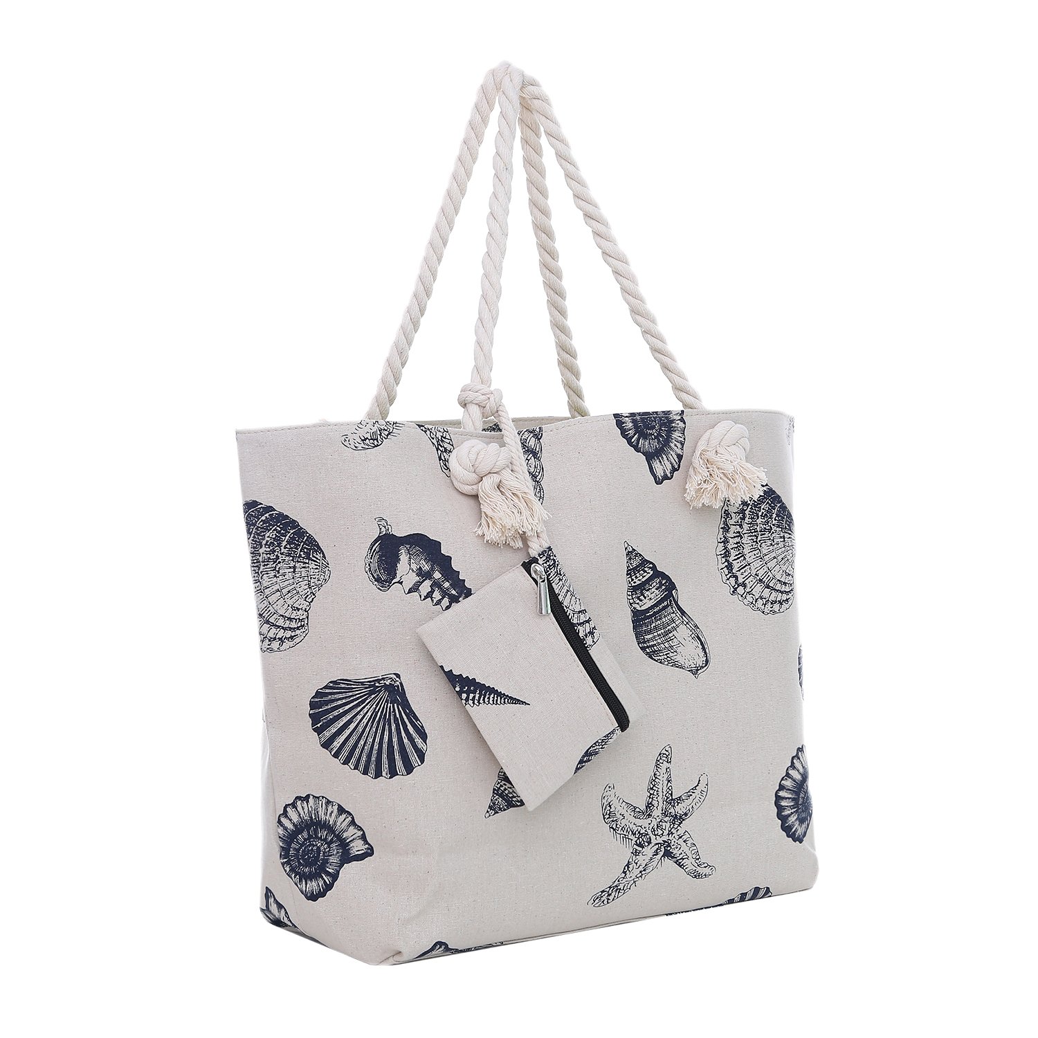 DonDonBolsa de playa grande con cremallera 58 x 38 x 18 cm diseño marítimo almeja color natural shopper bolsa de hombro estilo de yate (yacht style)