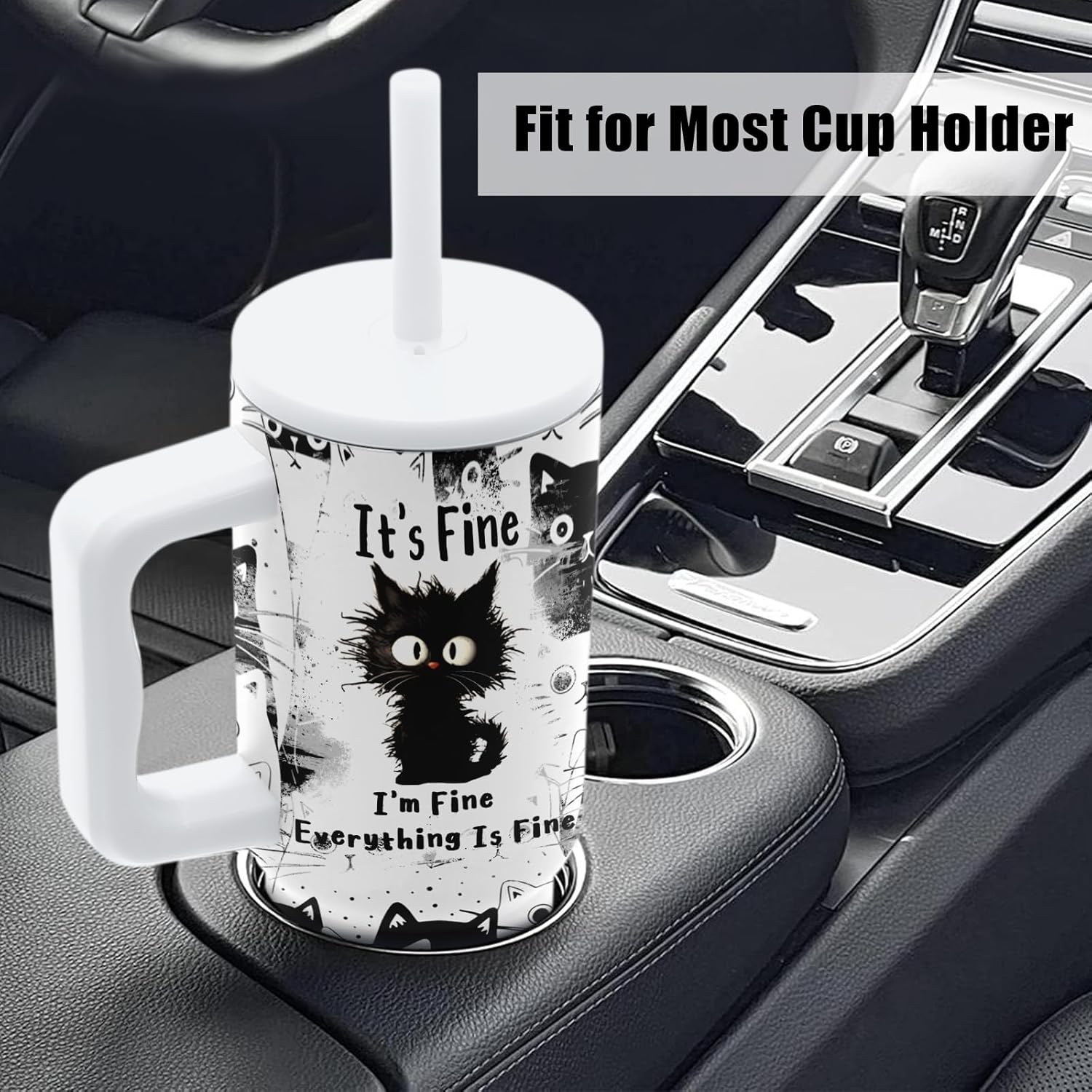 Cat Lover Gifts, Black Cats Tumbler 24 Oz with Handle Everything Is Fine I'm Fine, Cute Cats Themed Stuff Coffee Mugs, Funny Birthday Gifts for Cat Lovers Women Girls Mom - Image 8