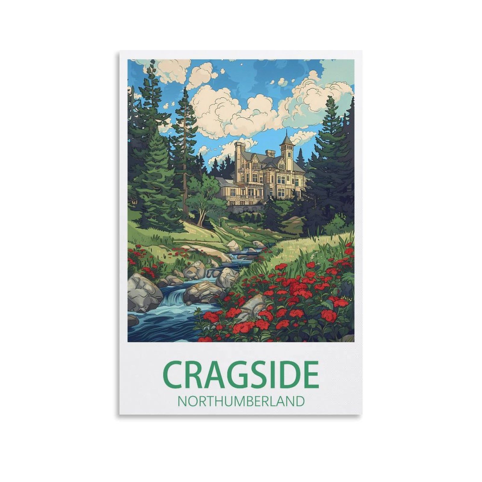 FUUDANG Cragside Northumberland Vintage Travel Poster 08x12inch(20x30cm) Canvas Art Poster And Wall Art Picture Print Modern Family Bedroom Decor Posters