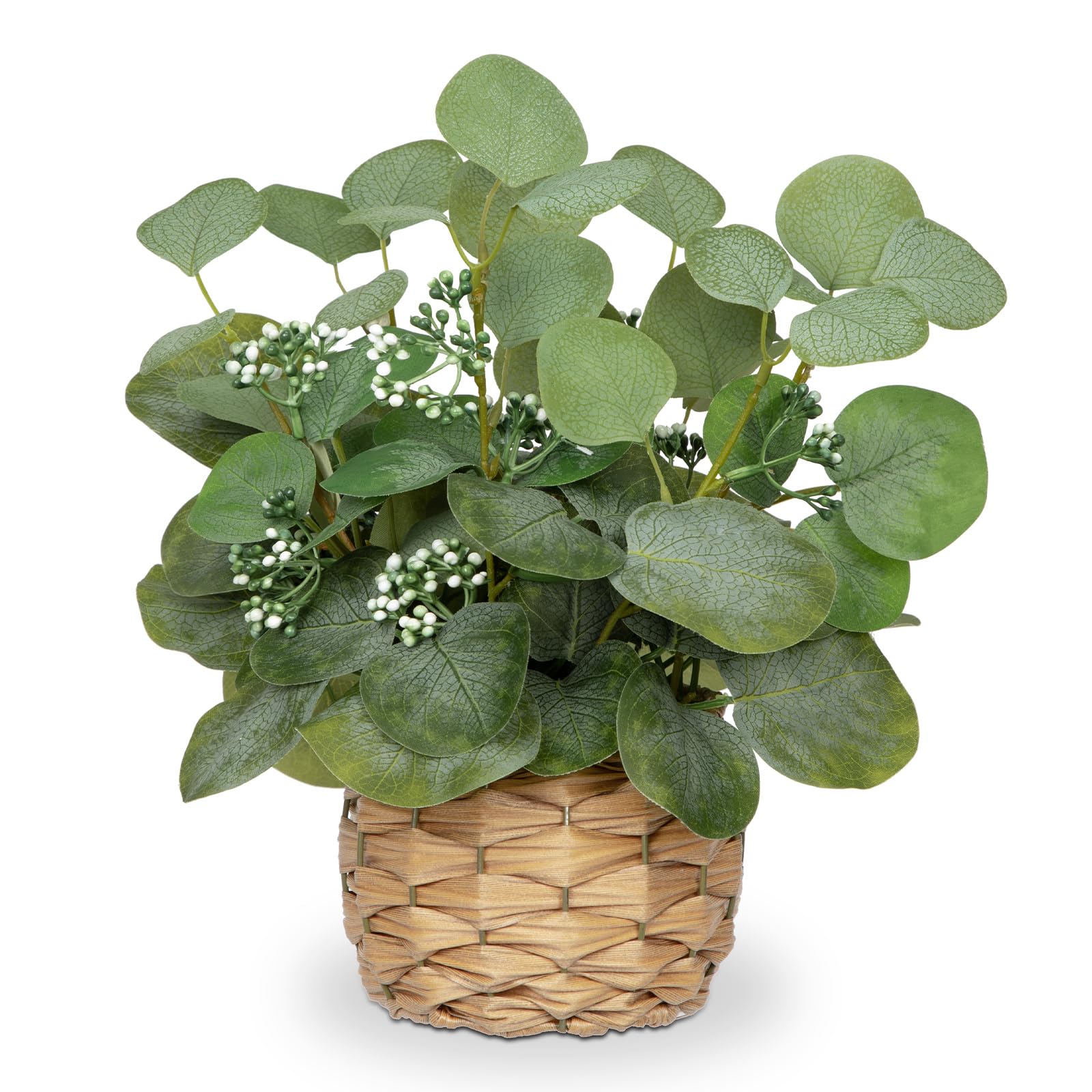 Eucalyptus artificiel en pot de canne tissé 31,8 cm plante verte
