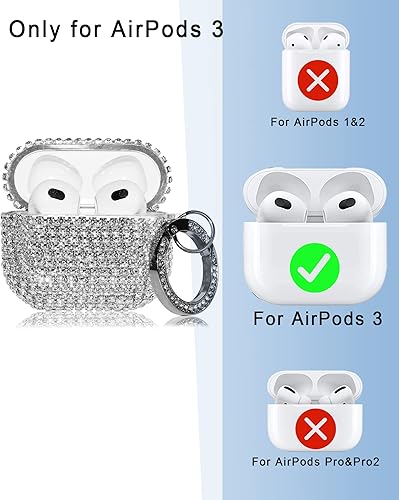 Miniatura 9 de Juego de funda 4 en 1 con diamantes de imitación para AirPods lujosos accesorios de PC AirPods 21 para mujeres y niñas con bonito llavero de pompón