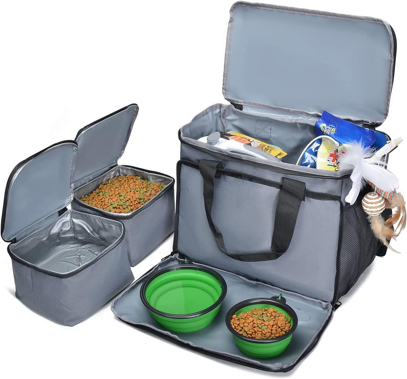 wakytu Dog Travel Bag, Airline Approved Tote Organizer for Dogs Stores All Your Dog Accessories, Includes 2 Food Storage Containers, 2 Foldable Bowls(M)