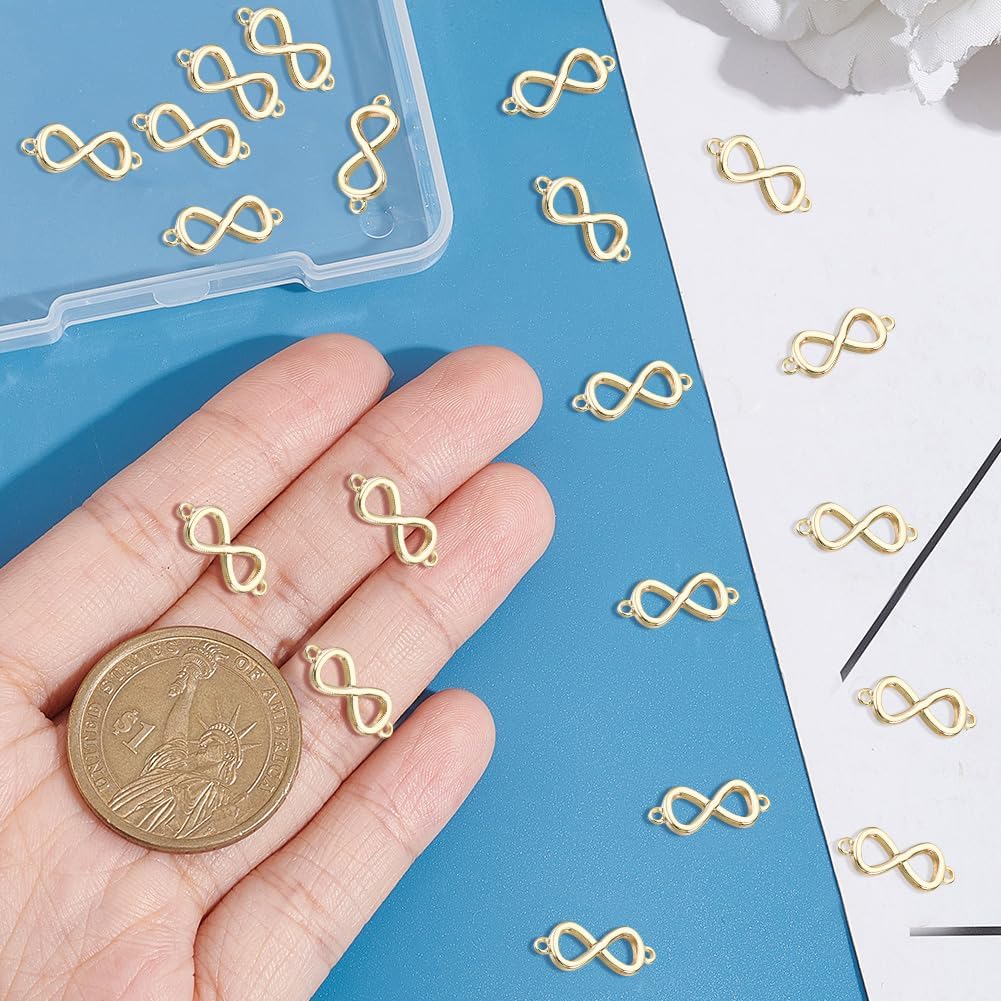 PH PandaHall 20pcs Golden Infinity Charms, 18K Gold Plated Jewelry Connector Charms Brass Links Infinity Symbol Charm Pendants Circle Frames for Bracelets Necklace Jewelry DIY Crafts Making - Image 3