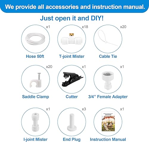 Miniatura 9 de Sistema Mister para patio exterior, rociadores exteriores de 50 pies para patio exterior, sistema de nebulización para enfriar, produciendo niebla