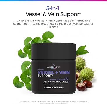Livingood Daily Vein Support Supplement for Leg, 500mg Diosmin, 60 Capsules