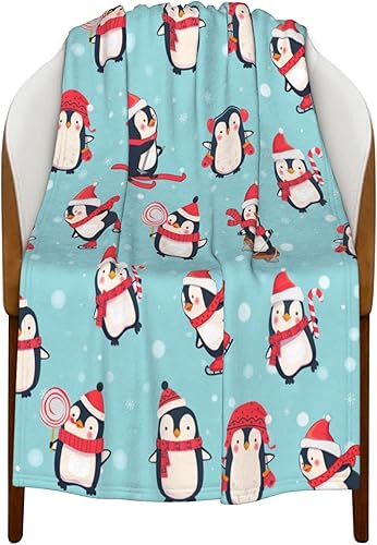 Miniatura 7 de LAKIMCT Bonita manta de pingüinos de Navidad para sofá cama, manta decorativa estética para viajes, camping, cómoda manta de tamaño matrimonial, 30