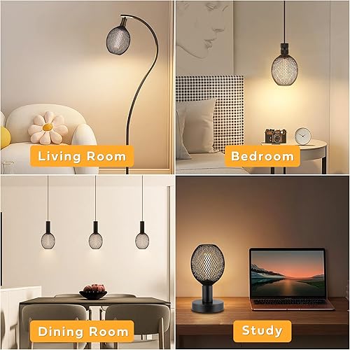 Miniatura 5 de Bombilla LED decorativa, cubierta de malla metálica negra, base mediana E26, luces LED para lámpara de pie de dormitorio, lámpara de techo y lámpara