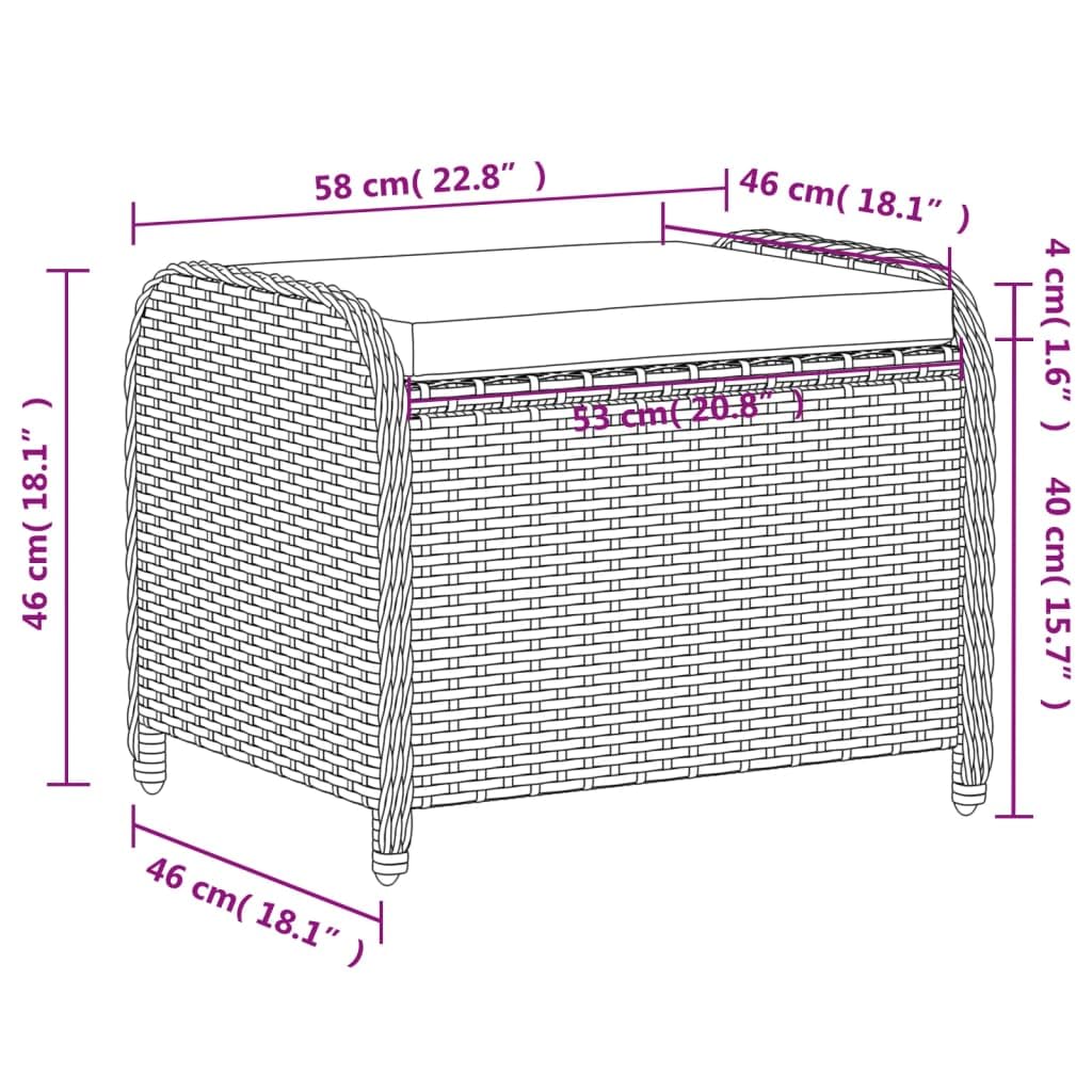 Générique Tabouret de Jardin avec Coussin Gris 58x46x46 cm résine tressée,Meubles,Mobilier de Jardin,Poufs d'extérieur,Gris,6 KG,365734