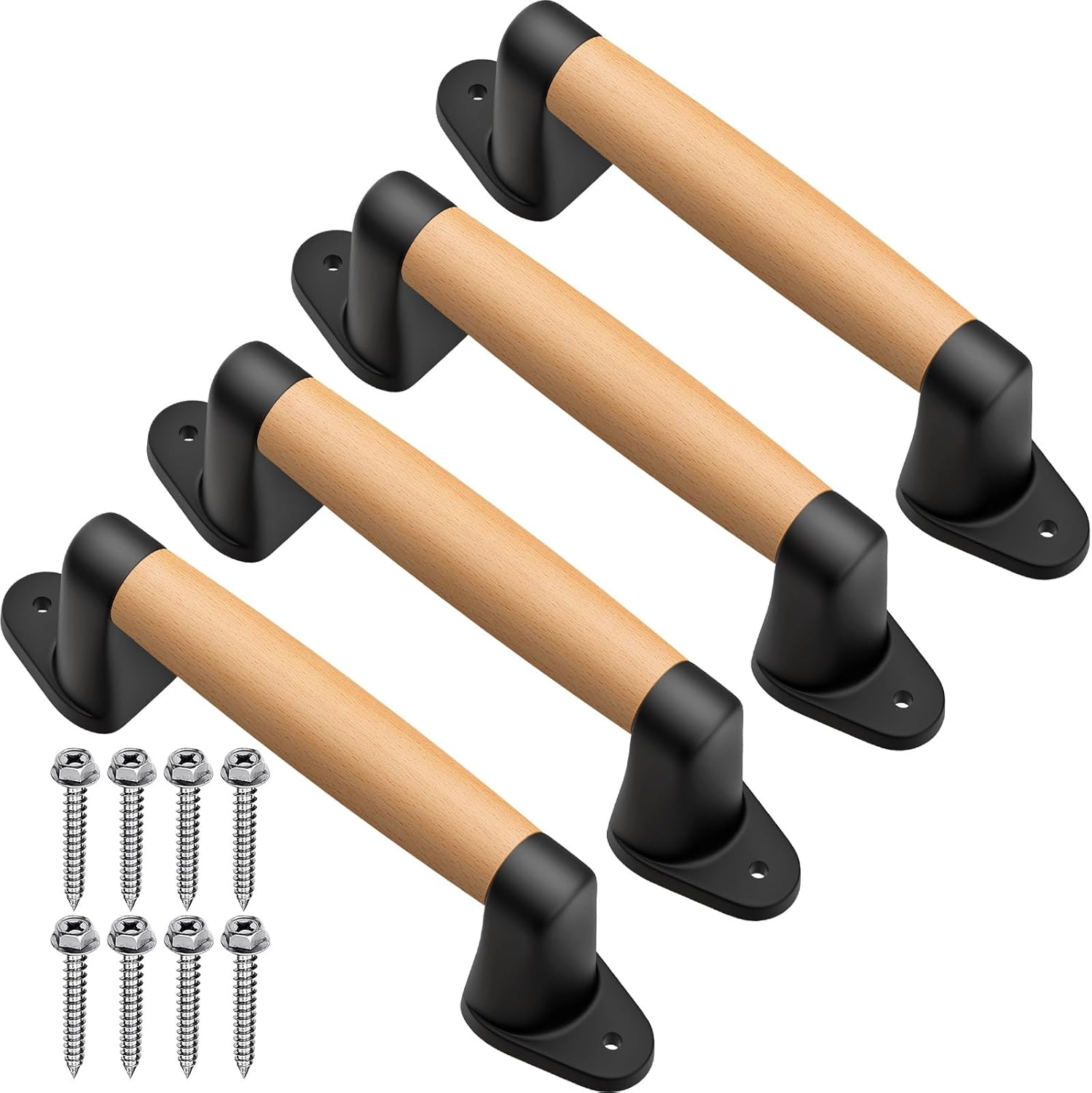 SELEWARE 9'' Barn Door Pull Handle Wood Handle for Fence Gate Barn Door Closet Sliding Door Sheds Indoor Handrail Playground Safety Handles, Comfy & Long Last Using, 4 Pack