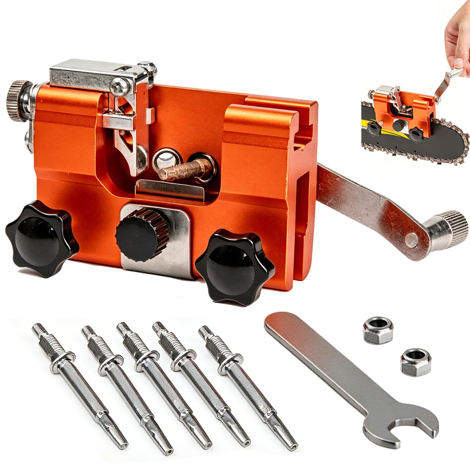 Qinux Klampero Chainsaw Sharpener, Klampero Chain Sharpener, Hand Crank Chainsaw Sharpeners Kit, All Chainsaws Chains (with 5 Sharpening Steels)