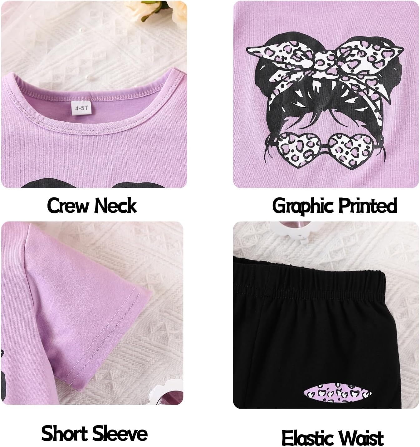 OLMRJKD Kid Toddler Girl Clothes Summer Short Sleeve Figure Graphic Tee Shirt + Shorts Summer Outfits Set