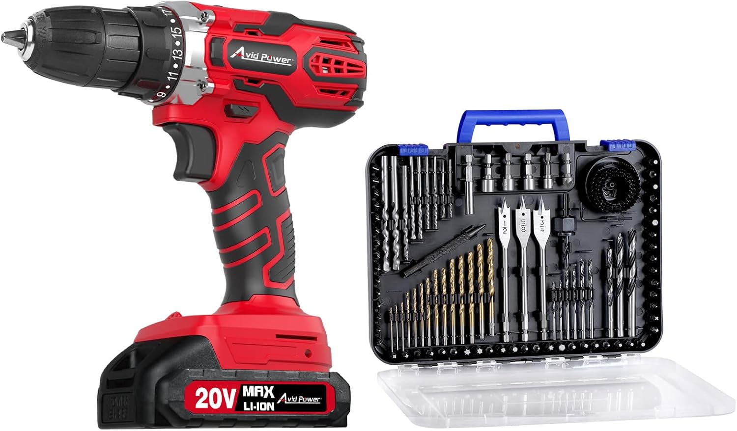 Taladro Inalámbrico AVID POWER 20V con Kit de 100 Piezas