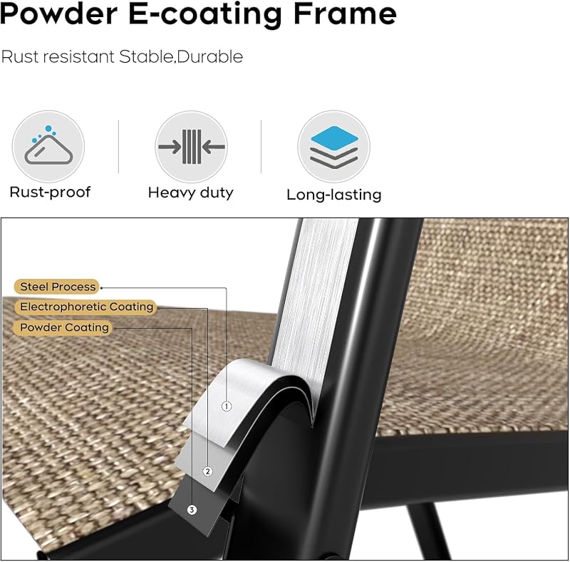 Patio Dining Chairs Set of 4 Outdoor Stackable Dining Chairs for All Weather 350lbs Capacity Heavy Duty Textilene Fabric Rustproof Metal Frame Patio Furniture for Backyard Garden Poolside (Brown) image 6