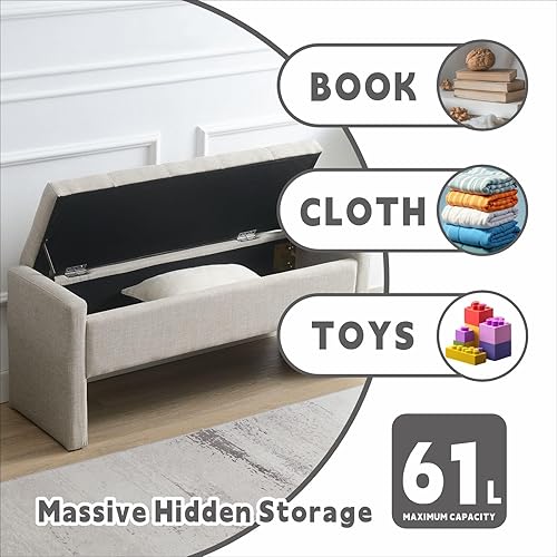 Miniatura 5 de Otomana de 47.25 pulgadas con almacenamiento, banco de almacenamiento para el extremo de la cama, banco de entrada, reposapiés multifuncional gris