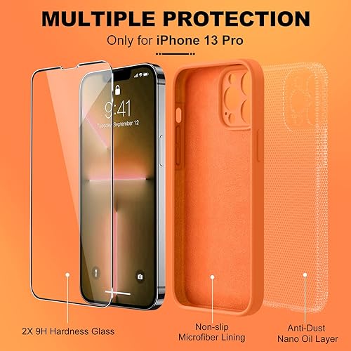 Miniatura 232 de BossKiss Funda compatible con iPhone 14 Pro, silicona mejorada [protección de cámara] [2 protectores de pantalla 9H], forro interior de microfibra