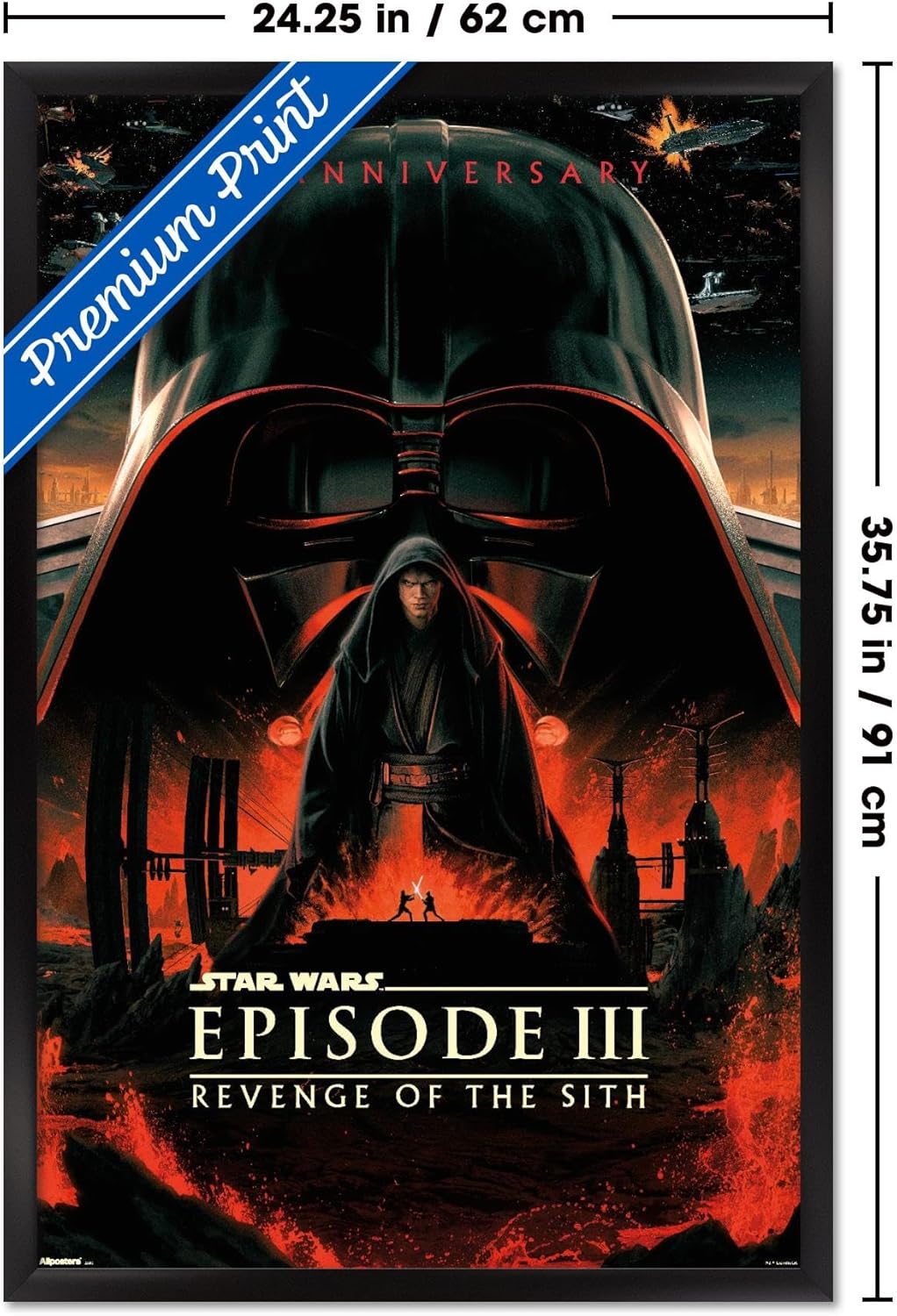 Star Wars: Revenge Of The Sith - 20th Anniversary Wall Poster, 34L" x 22.4W", Black Framed Version