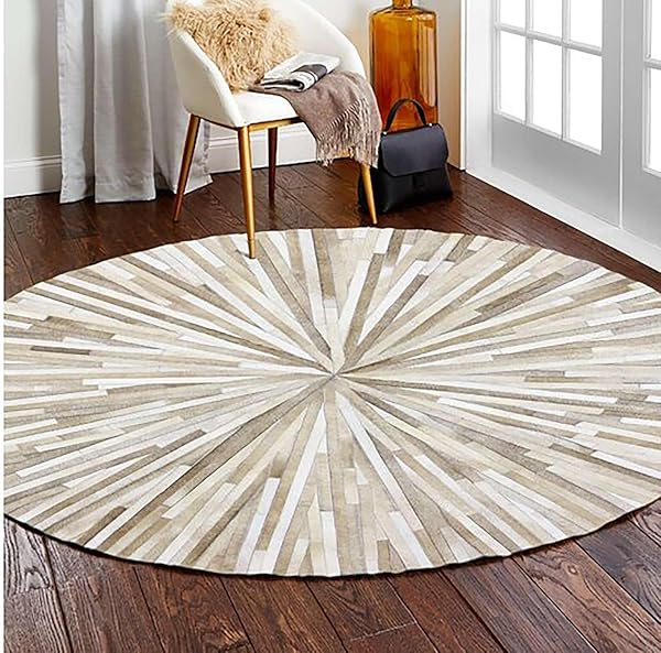 Sleek Leather Rug Ideas for Living Room Edge 19 Striped Genuine Cowhide Round Rug