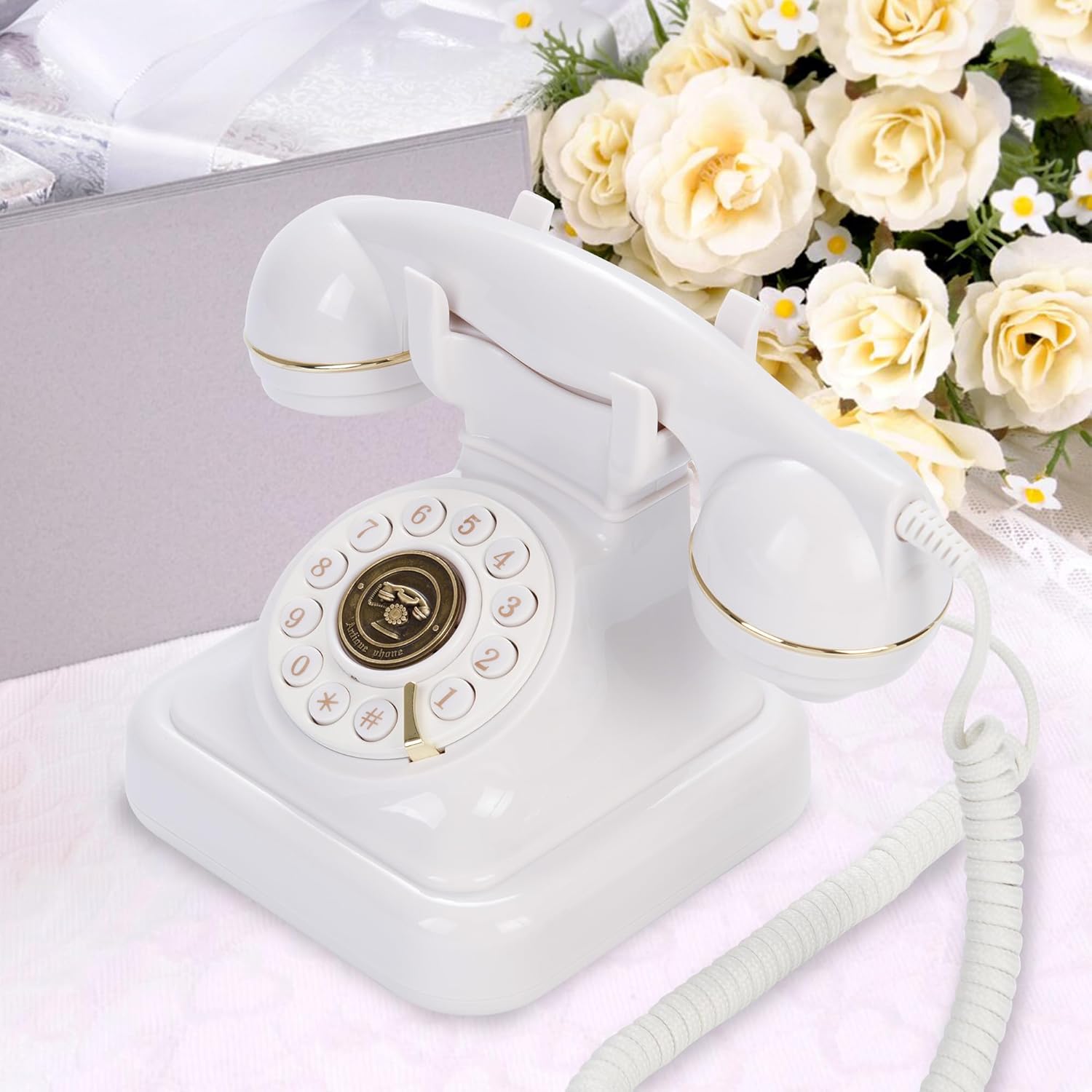 Audio Guest Book Wedding Phone, Audio Phone Guestbook, Record Customized Audio Messages, Preserve Your Special Occasions(White)