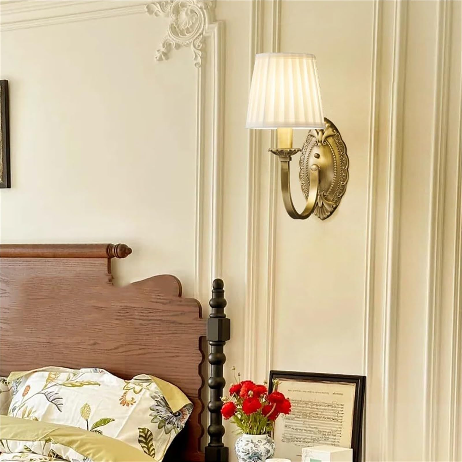 Applique da Parete in Ottone a 2 luci, Paralume in Tessuto, Lampada da Parete Industriale Antica, cablata, Vintage, Stile metà secolo, per Camera da Letto, Bagno, Soggiorno, Fattoria, Sala da Pra