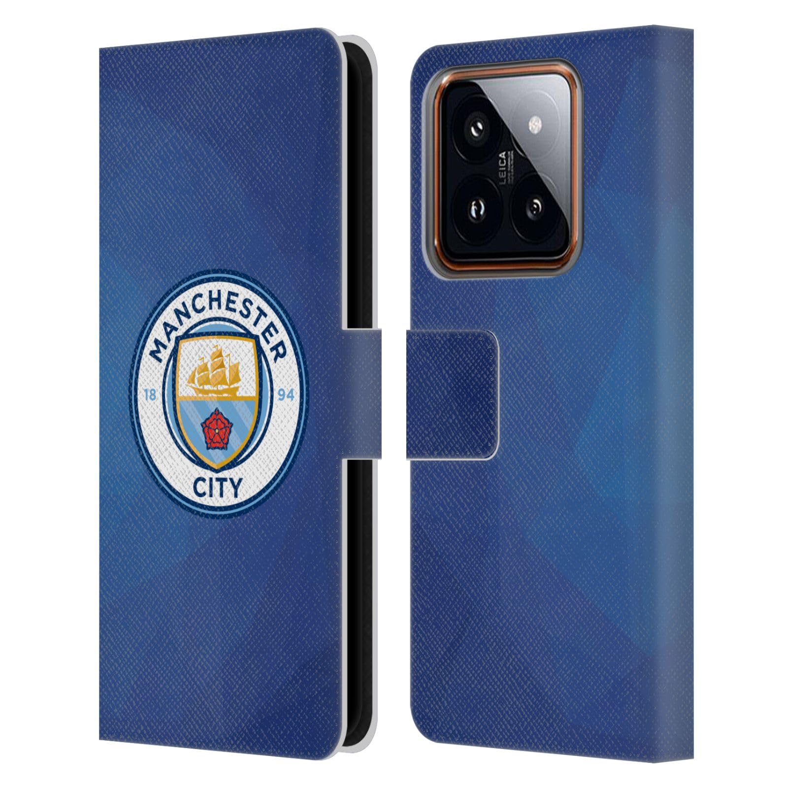 Head Case Designs Officially Licensed Manchester City Man City FC Obsidian Full Colour Badge Geometric Leather Book Wallet Case Cover Compatible with Xiaomi 14