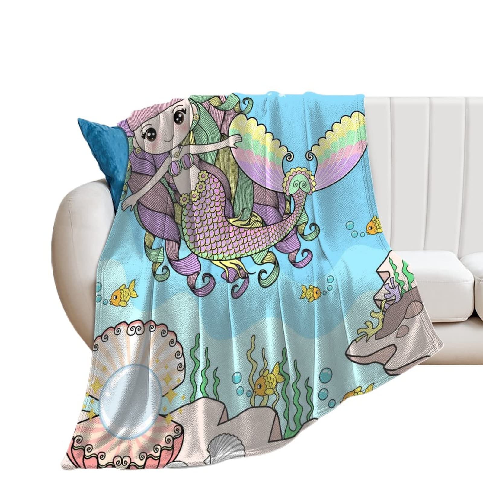 Couverture Polaire Sirène Plaid Canapé Flanelle Doux Jeté Lit Enfant 100x130