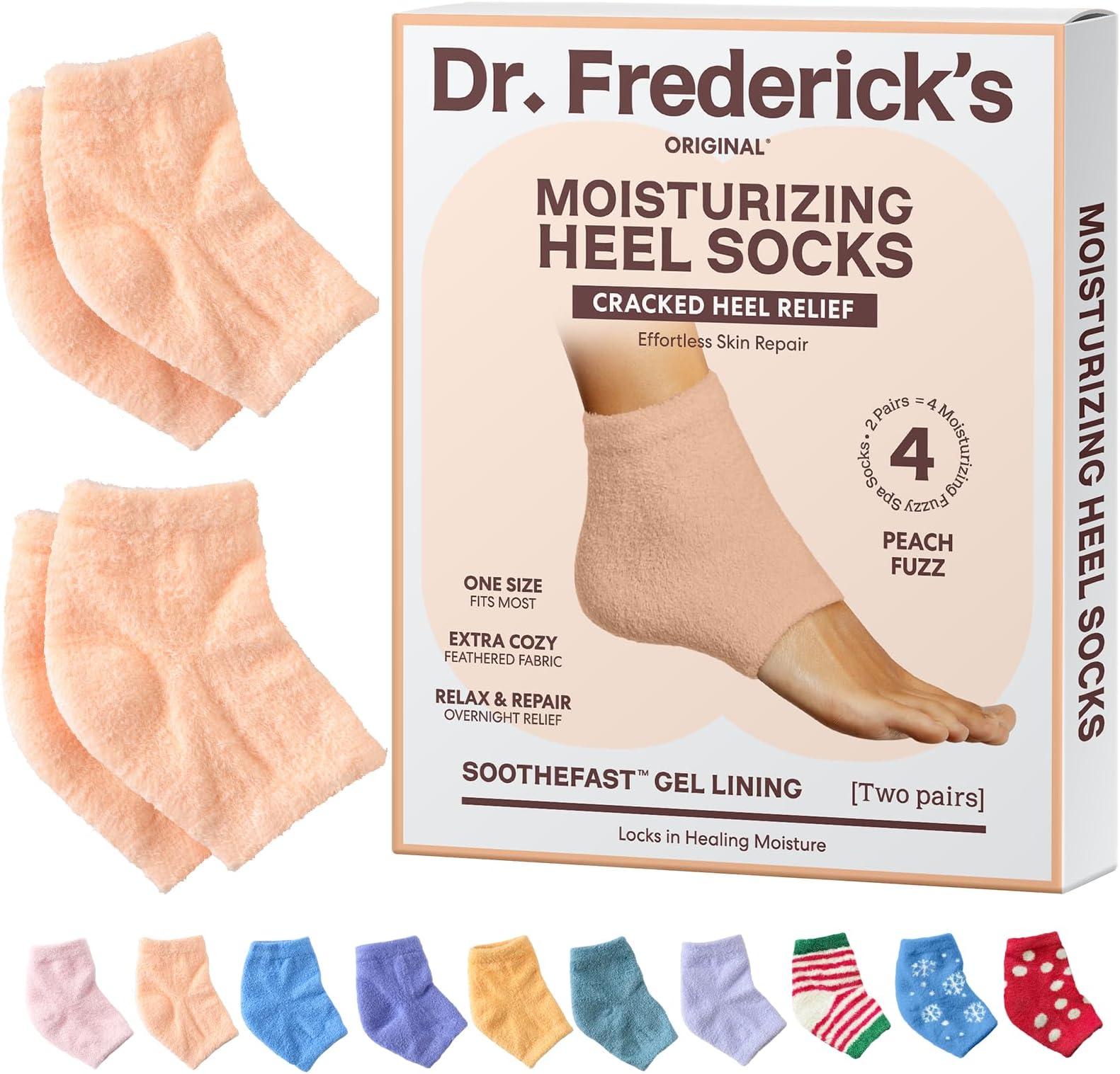 Dr. Frederick’s Original Moisturizing Fuzzy Heel Socks - Cozy Gel-Lined Socks for Dry Cracked Heels - 2 Pairs - Overnight Foot Care with Olive Oil, Vitamin E - Gifts for Women & Men - Peach Fuzz