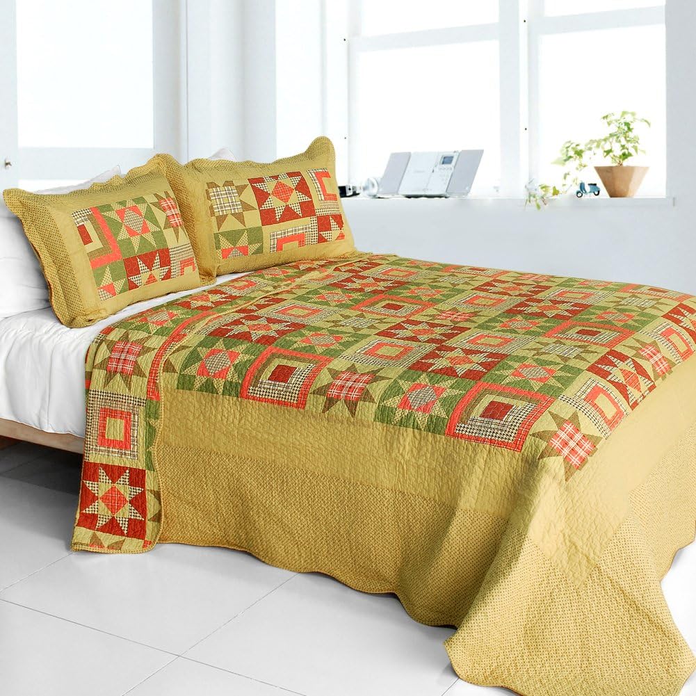 Blancho Bedding [Twilight Time] Cotton 3PC VermicelliQuilted Printed Quilt Set
